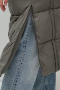 Купить Пальто зимнее утепленное с капюшоном женское темно-серого цвета 7729TC, фото 11