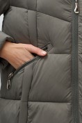Купить Пальто зимнее утепленное с капюшоном женское темно-серого цвета 7729TC, фото 12