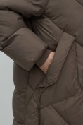 Купить Пальто двубортная зимнее утепленное женское коричневого цвета 7732K, фото 15