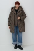 Купить Пальто двубортная зимнее утепленное женское коричневого цвета 7732K, фото 18