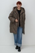 Купить Пальто двубортная зимнее утепленное женское коричневого цвета 7732K, фото 19