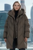 Купить Пальто двубортная зимнее утепленное женское коричневого цвета 7732K