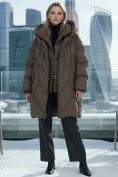 Купить Пальто двубортная зимнее утепленное женское коричневого цвета 7732K, фото 5