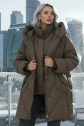 Купить Пальто двубортная зимнее утепленное женское коричневого цвета 7732K, фото 4