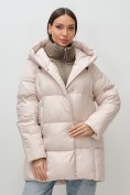 Купить Куртка двубортная женская зимняя с капюшоном бежевого цвета 7736B, фото 9