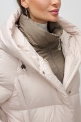 Купить Куртка двубортная женская зимняя с капюшоном бежевого цвета 7736B, фото 15