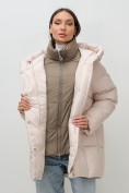 Купить Куртка двубортная женская зимняя с капюшоном бежевого цвета 7736B, фото 18