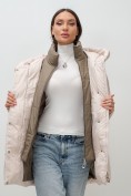 Купить Куртка двубортная женская зимняя с капюшоном бежевого цвета 7736B, фото 19