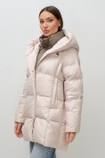 Купить Куртка двубортная женская зимняя с капюшоном бежевого цвета 7736B, фото 10