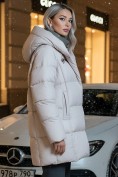 Купить Куртка двубортная женская зимняя с капюшоном бежевого цвета 7736B, фото 2