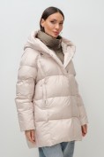 Купить Куртка двубортная женская зимняя с капюшоном бежевого цвета 7736B, фото 11