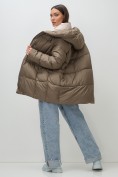 Купить Куртка двубортная женская зимняя с капюшоном коричневого цвета 7736K, фото 22