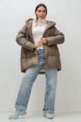 Купить Куртка двубортная женская зимняя с капюшоном коричневого цвета 7736K, фото 23