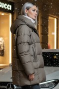 Купить Куртка двубортная женская зимняя с капюшоном коричневого цвета 7736K, фото 2