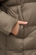 Купить Куртка двубортная женская зимняя с капюшоном коричневого цвета 7736K, фото 12