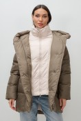 Купить Куртка двубортная женская зимняя с капюшоном коричневого цвета 7736K, фото 14