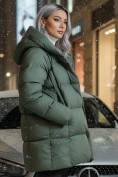 Купить Куртка двубортная женская зимняя с капюшоном цвета хаки 7736Kh, фото 2