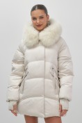 Купить Куртка зимняя женская с мехом и капюшоном тренд бежевого цвета 7737B, фото 5