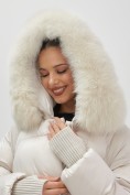 Купить Куртка зимняя женская с мехом и капюшоном тренд бежевого цвета 7737B, фото 11