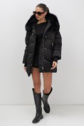 Купить Куртка зимняя женская с мехом и капюшоном тренд черного цвета 7737Ch, фото 5