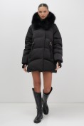 Купить Куртка зимняя женская с мехом и капюшоном тренд черного цвета 7737Ch, фото 7