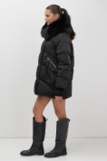 Купить Куртка зимняя женская с мехом и капюшоном тренд черного цвета 7737Ch, фото 8