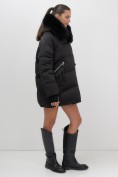 Купить Куртка зимняя женская с мехом и капюшоном тренд черного цвета 7737Ch, фото 9