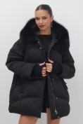 Купить Куртка зимняя женская с мехом и капюшоном тренд черного цвета 7737Ch, фото 11