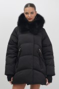 Купить Куртка зимняя женская с мехом и капюшоном тренд черного цвета 7737Ch, фото 12