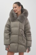 Купить Куртка зимняя женская с мехом и капюшоном тренд коричневого цвета 7737K, фото 10