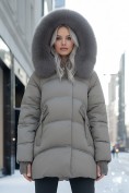 Купить Куртка зимняя женская с мехом и капюшоном тренд коричневого цвета 7737K, фото 2