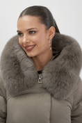 Купить Куртка зимняя женская с мехом и капюшоном тренд коричневого цвета 7737K, фото 14