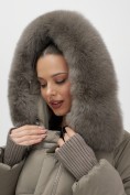 Купить Куртка зимняя женская с мехом и капюшоном тренд коричневого цвета 7737K, фото 15