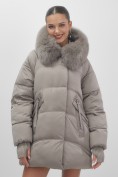 Купить Куртка зимняя женская с мехом и капюшоном тренд светло-коричневого цвета 7737SK, фото 9