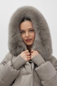 Купить Куртка зимняя женская с мехом и капюшоном тренд светло-коричневого цвета 7737SK, фото 18
