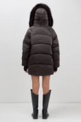 Купить Куртка зимняя женская с мехом и капюшоном тренд темно-коричневого цвета 7737TK, фото 10