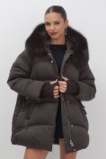 Купить Куртка зимняя женская с мехом и капюшоном тренд темно-коричневого цвета 7737TK, фото 11