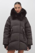 Купить Куртка зимняя женская с мехом и капюшоном тренд темно-коричневого цвета 7737TK, фото 12