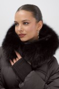 Купить Куртка зимняя женская с мехом и капюшоном тренд темно-коричневого цвета 7737TK, фото 18