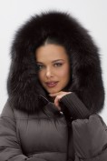 Купить Куртка зимняя женская с мехом и капюшоном тренд темно-коричневого цвета 7737TK, фото 19