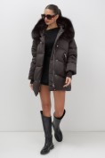 Купить Куртка зимняя женская с мехом и капюшоном тренд темно-коричневого цвета 7737TK, фото 5