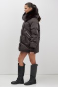 Купить Куртка зимняя женская с мехом и капюшоном тренд темно-коричневого цвета 7737TK, фото 8