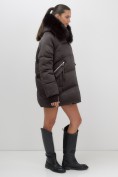 Купить Куртка зимняя женская с мехом и капюшоном тренд темно-коричневого цвета 7737TK, фото 9