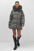 Купить Куртка зимняя женская с мехом и капюшоном тренд темно-зеленого цвета 7737TZ, фото 14