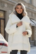Купить Куртка зимняя женская с большим капюшоном модная бежевого цвета 7739B