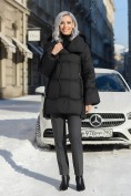 Купить Куртка зимняя женская с большим капюшоном модная черного цвета 7739Ch, фото 4