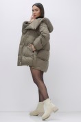 Купить Куртка зимняя женская с большим капюшоном модная коричневого цвета 7739K, фото 20