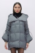 Купить Куртка зимняя женская с большим капюшоном модная темно-серого цвета 7739TC, фото 14