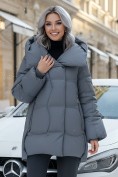 Купить Куртка зимняя женская с большим капюшоном модная темно-серого цвета 7739TC
