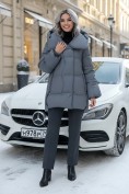 Купить Куртка зимняя женская с большим капюшоном модная темно-серого цвета 7739TC, фото 4